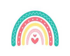 scandinavian rainbow cute greeting card elements isolated on a white background