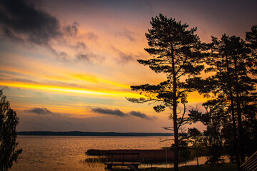 Fototapeta na wymiar sunrise at usma lake, latvia, baltic countries, baltics, europe