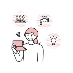 若い女性が光熱費について考えているイラスト素材