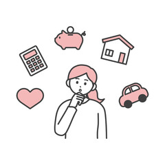 .若い女性が光熱費について悩んでいるイラスト素材