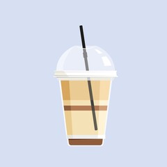 Take away ice coffee icon, cold frappe drink. Vector illustration for cafe menu