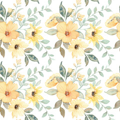 Yellow floral watercolor seamless pattern