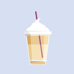 Take away ice coffee icon, cold frappe drink, cream. Vector illustration for cafe menu