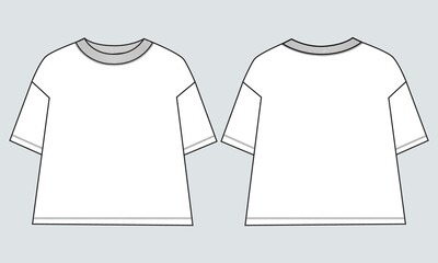 Short Sleeve T shirt Dress design technical fashion flat sketch vector illustration template for Baby girls and ladies. Cotton fabric clothing mock up front and back views.
