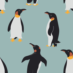 Penguin pattern. Vector seamless texture. - obrazy, fototapety, plakaty