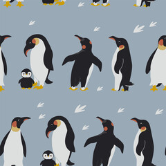 Penguin pattern. Vector seamless texture.