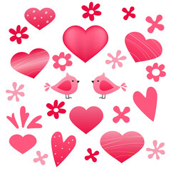 Pink hearts Set. Valentines Day, love, wedding concept design on a trendy style. T shirt print design, typography poster.