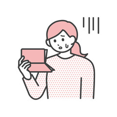 若い女性が預金通帳を見て悲しむイラスト素材