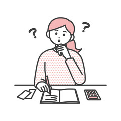 若い女性が家計簿をつけているイラスト素材