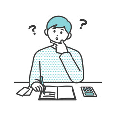 若い男性が家計簿をつけているイラスト素材