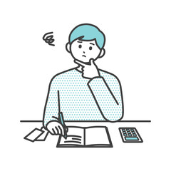 若い男性が家計簿をつけているイラスト素材