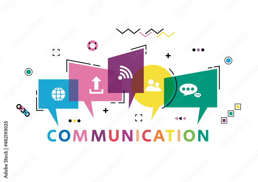 Poster vector illustration of a communication concept. the word communication with colorful dialog speech b
