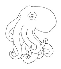 octopus sketch. sea animal octopus hand-drawn in sketch style, isolated with a black line on white for a menu design template, packaging, labels. sea creature hand-drawn sketch in cartoon style living