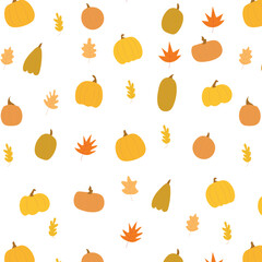seamless pattern with pumpkins leaves