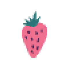 Obraz premium Strawberry icon in pixel art style. Fruit symbol.