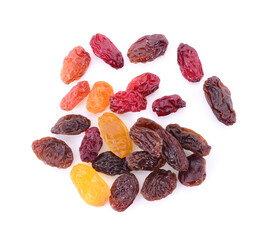 Raisins isolated on white background.