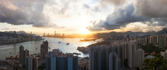 Dramatic Hong Kong Skyline Sunset Panorama