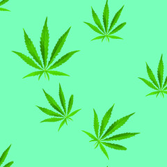 cannabis green leaf pattern on a green-blue background