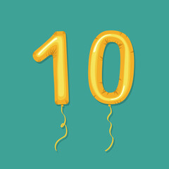 Balloons with the number 10. Holiday illustration for the anniversary.