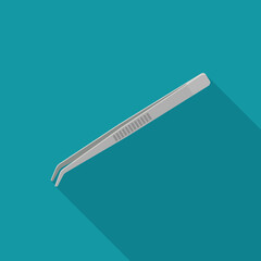 Tweezers illustration. Flat tweezers icon on blue background.