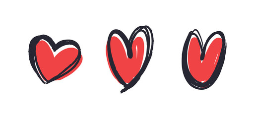 Hand drawn hearts. Heart icon doodle illustrations. Valentine's day sketched symbols.