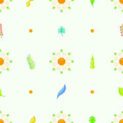 Seamless Pattern Abstract Elements Different Chamomile Plant Botanic Vector Design Style Background Illustration Texture For Prints Textiles, Clothing, Gift Wrap, Wallpaper, Pastel