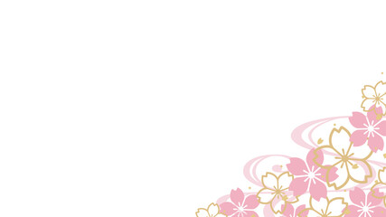 ピンクとゴールドの桜のフレーム_和風素材_16:9