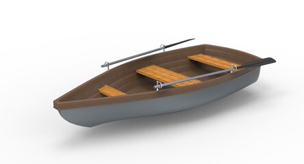 3d illustration of the boat with paddles
