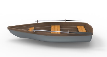 3d illustration of the boat with paddles
