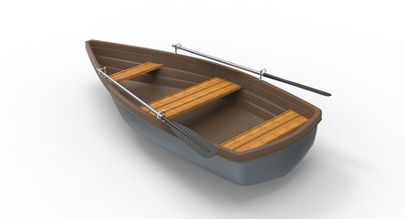 3d illustration of the boat with paddles
