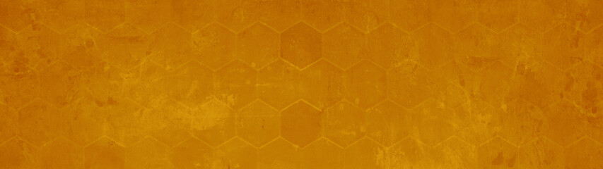 Abstract yellow modern tile mirror made of hexagon tiles texture background banner panorama..
