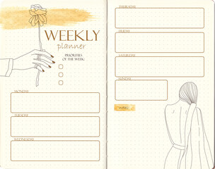 Weekly planner template. Back to school, study, modern planner, bullet journal