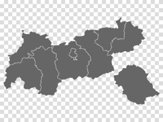 Map  State Tyrol  of Austria on transparent background. Blank Map Tyrol  with districts   for your web site design, logo, app, UI. Austria. EPS10.