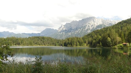Lake below the peaks of the Alps-Seefeld in Tyrol, Austria.