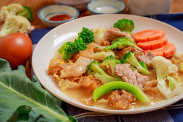 Rad Na Moo,Rad Na Pork, Rad Na Noodles, Fast Food and Thai Food Thai food concept, street food.