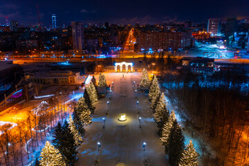 Christmas fantasy - park and forest in xmas lights