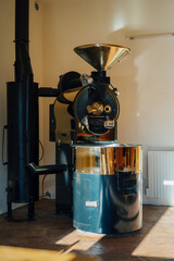 Coffee roasting machine. Vintage and old machine for roasted coffee.