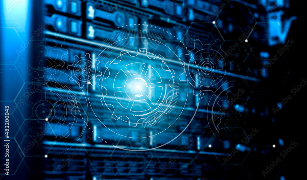 Poster 3d render hologram against the background of a supercomputer cluster, concept of information technol