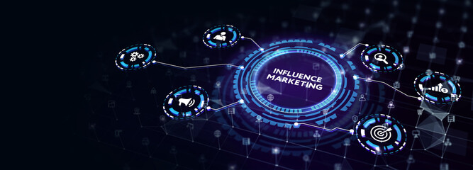 Influencer marketing concept. Business, Technology, Internet and network concept.3d illustration