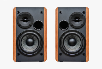 Speakers front view on a white background isolated - obrazy, fototapety, plakaty