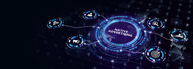 Native advertising internet publication concern digital marketing business concept. Business, Technology, Internet and network concept.3d illustration