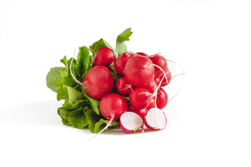 Fresh radish with leaves isolated on white background
