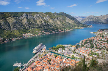 View of Bay and Old Town in Kotor Montenegro 