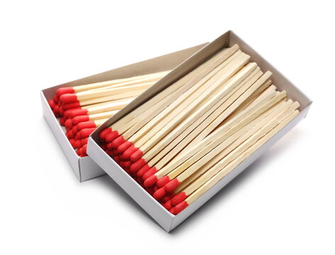 Fire matches pile with carton box isolated on white  