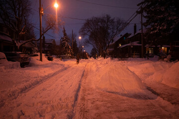 Toronto, Ontario / Canada - January 17, 2022 - Toronto St Clair West neighbourhood during bluehour...