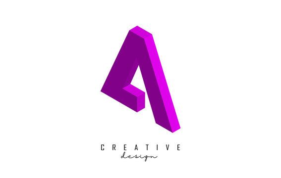 Vector illustration of 3D letter A with a square shape. Letter A isometric logo design.