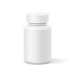 Realistic plastic bottle. Mock Up Template. White blank package for pills, Medicine container Vector 3d illustration