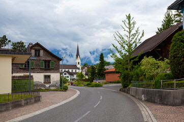 Fototapeta na wymiar small town with church in Liechtenstein
