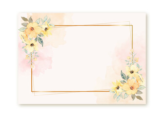 Watercolor yellow floral with golden frame