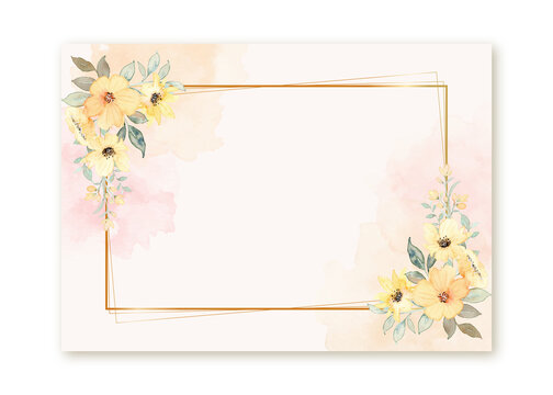 Watercolor yellow floral with golden frame